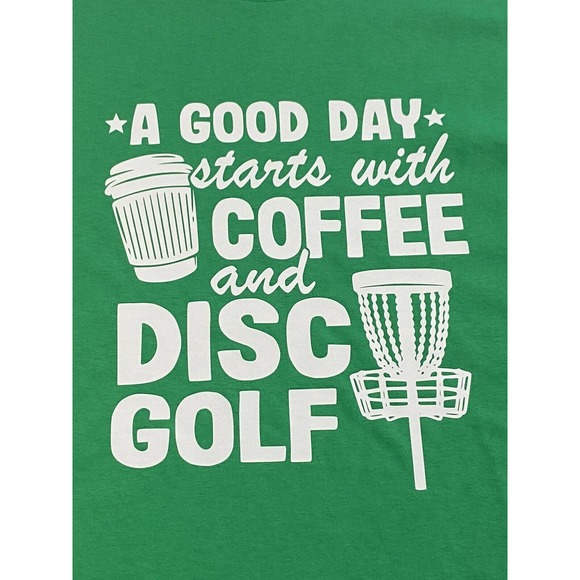 Disc Golf And Coffee DISC GOLFER Good Day L Graphic T-Shirt Gildan GREEN - Picture 2 of 5